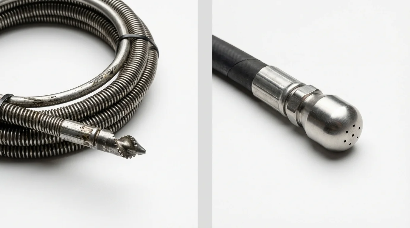 Drain snake cable and hydro jetting nozzle used for drain cleaning in Dolan Springs, AZ