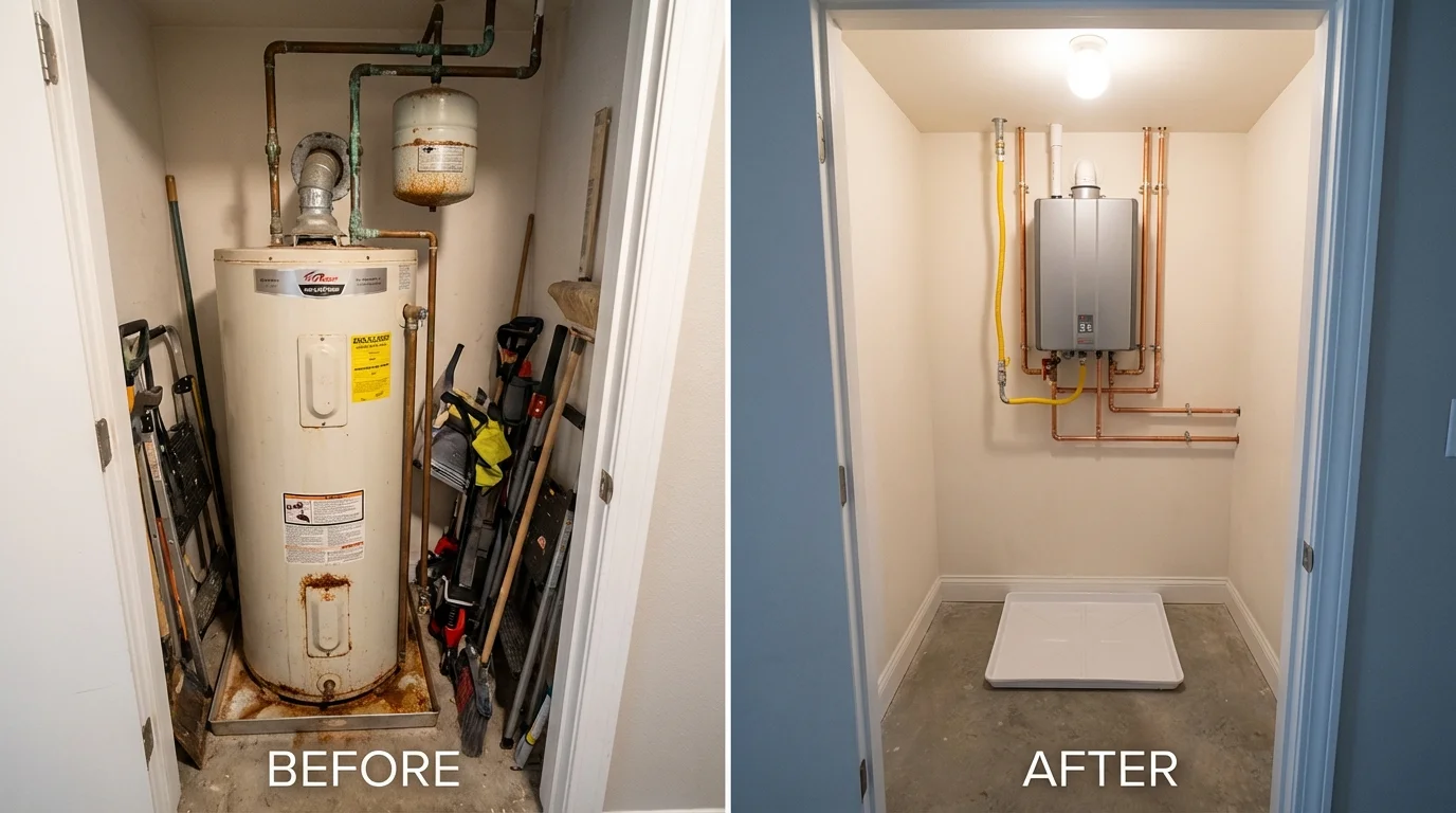 Tank water heater versus wall-mounted tankless unit comparison for Dolan Springs, AZ homeowners