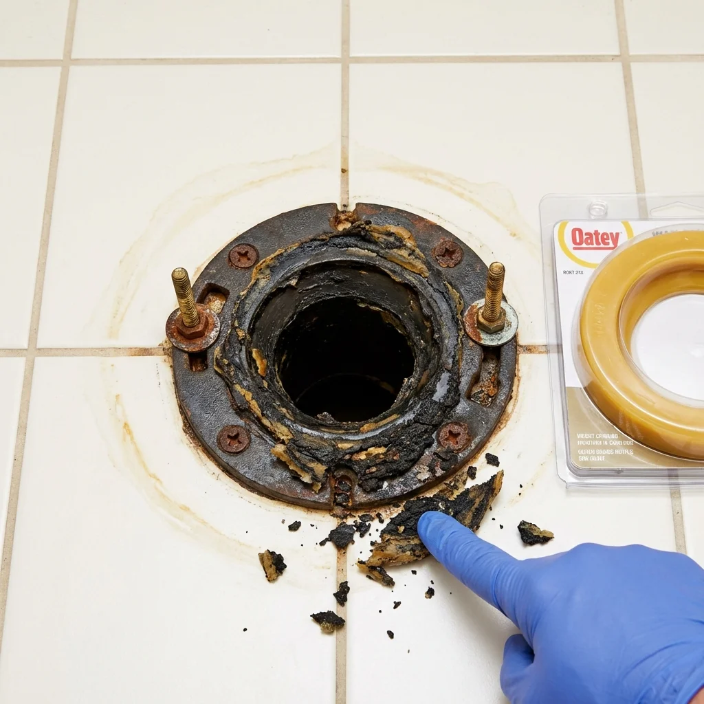 Failed wax ring showing water seepage at the base of a toilet in a Dolan Springs, AZ home