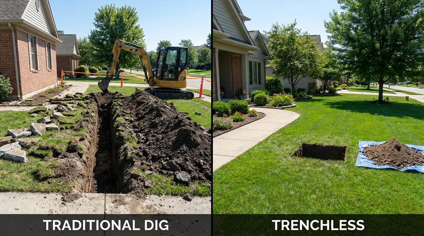 Trenchless sewer repair with minimal yard damage versus traditional excavation in Dolan Springs, AZ